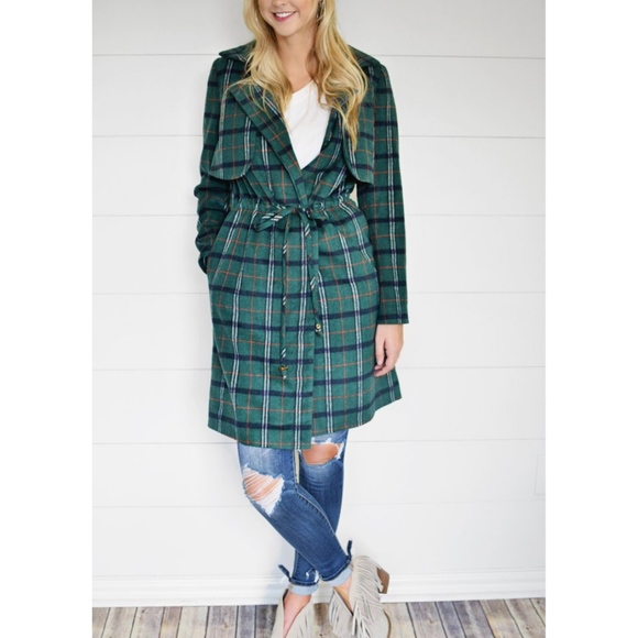 Enclothe Jackets & Blazers - **CLEARANCE** Green Plaid Trench Coat